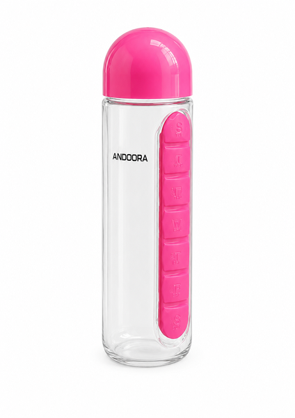 Andoora Water Bottle With Built-In Daily Pill Box Organizer Pack Of 2