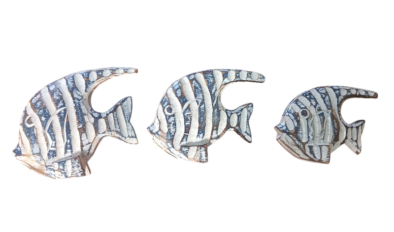 Tabletop Three Wooden Fishes - 9cm, 11cm, 12cm