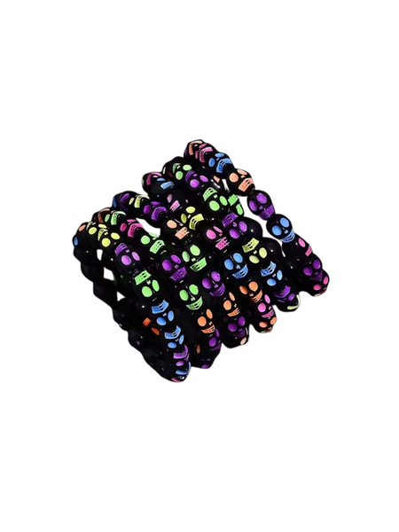 Polychromatic Colourful Skull Elastic Beaded Bracelet Set - 6 Piece