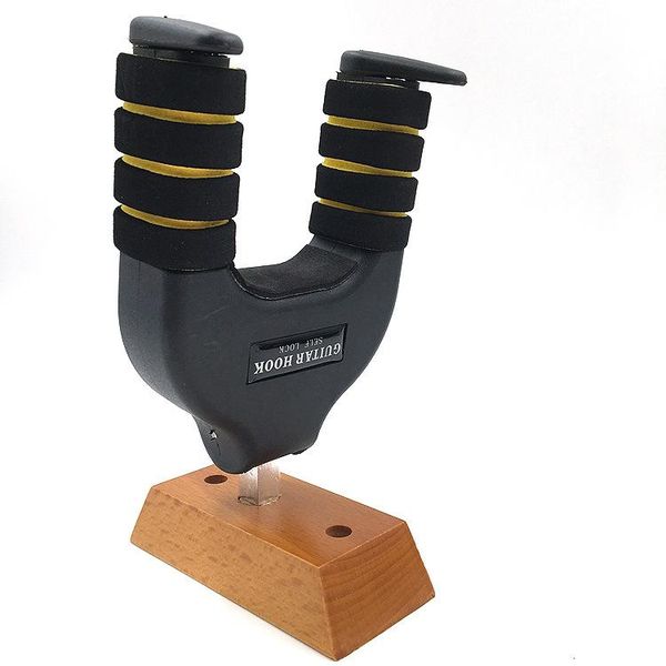 Guitar Wall Mount Hanger with Wooden Base, Secure Automatic Lock