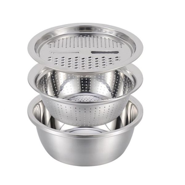 3 Pieces Stainless Steel Multifunction Grater Strainer Sieve Basin