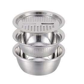 3 Pieces Stainless Steel Multifunction Grater Strainer Sieve Basin ...