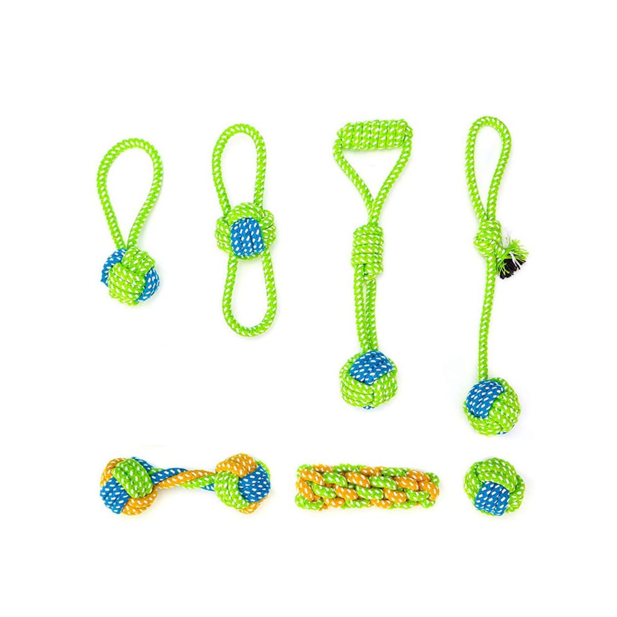Dog Rope Toy Dog Chewing Teeth Cleaning Molars Chewing Rope Toy 7-Piece Set