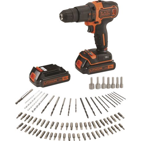 BLACK DECKER 18V Cordless Hammer Drill 80 Accessories Metal