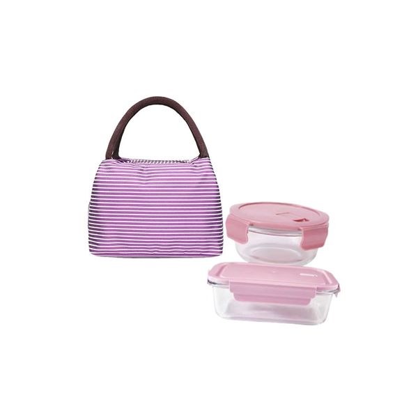 Portable 2 Glass Lunch Box with Insulated Cooler Bag KHB1