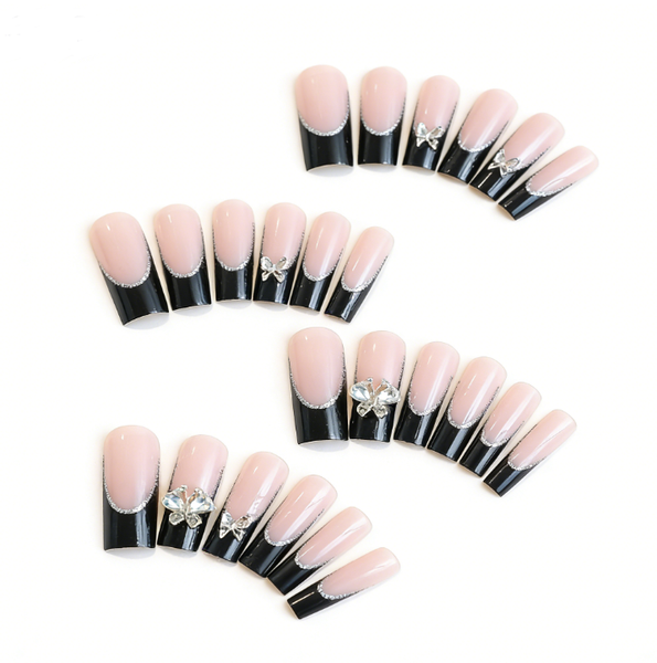Salon QualityHandmade Gel Press-On Nails Long Coffin- French Diamond Glam