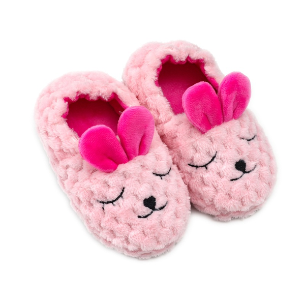 A Pair Kids Bunny Cotton Slippers,Winter Closed Back House Slippers,Pink