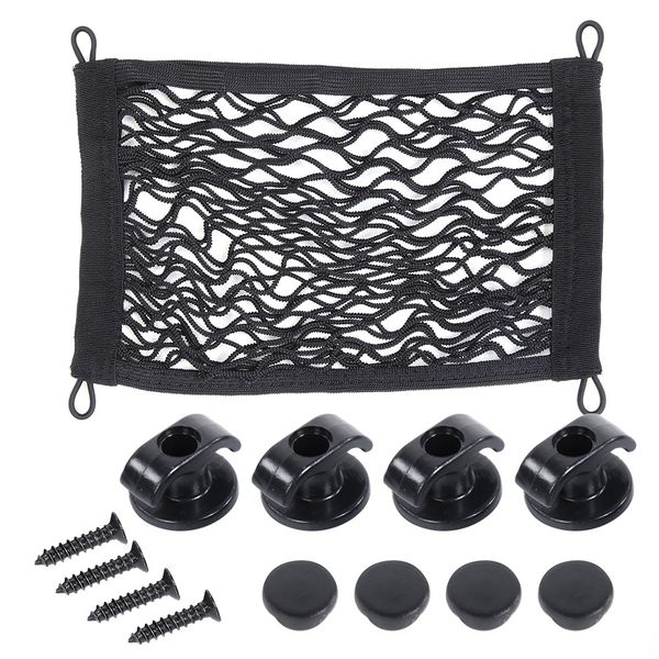 Car Trunk Side Cargo Storage Net Mesh with 4 Hanging Balls 33x19cm Black
