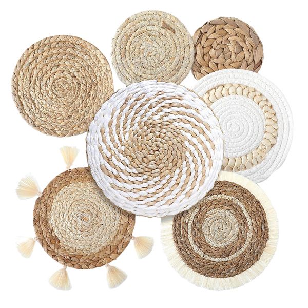 Decor Handcrafted Bohemian Style Hanging Seagrass Wall Art Set of 7