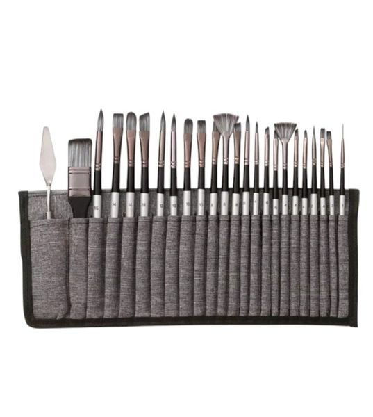 24 Piece - Paint Brush Set With Roll-Up Canvas Holder - Multicolor