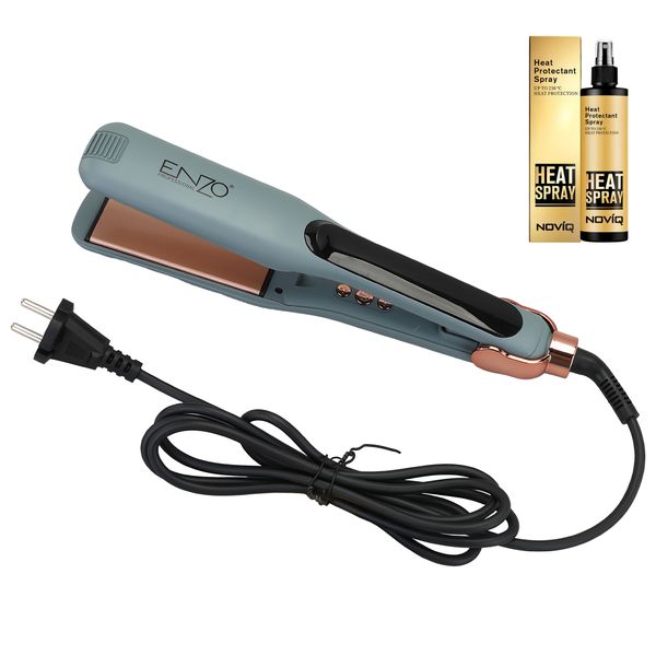ENZO Ceramic Flat Iron Temperature Display Styling + NOVIQ Heat Spray 250ml