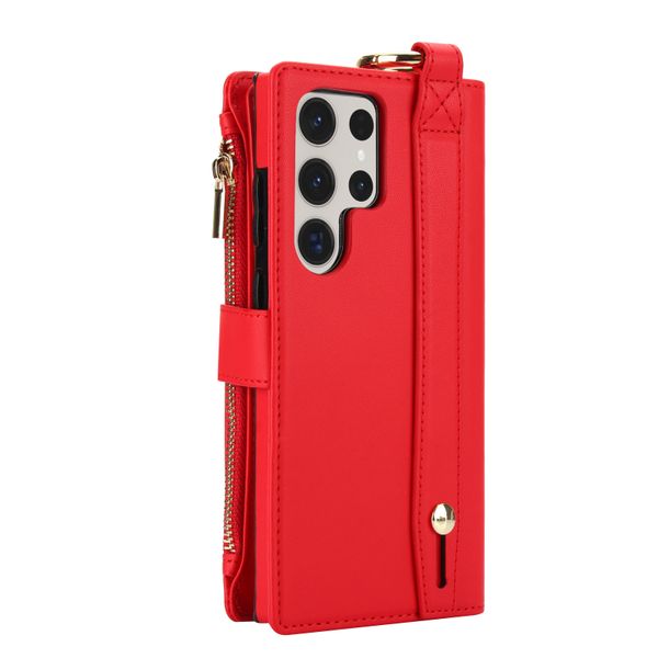 Leather Crossbody Wrist Strap Phone Case Compatible with Samsung S22 Ultra