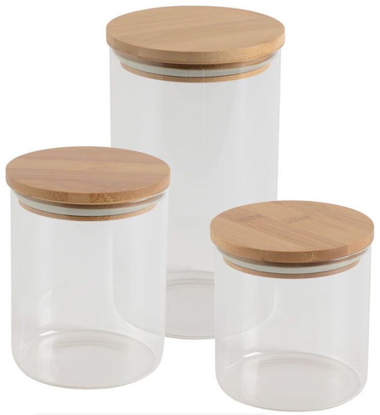 Glass Storage Jar With Bamboo Lids - Set of 3