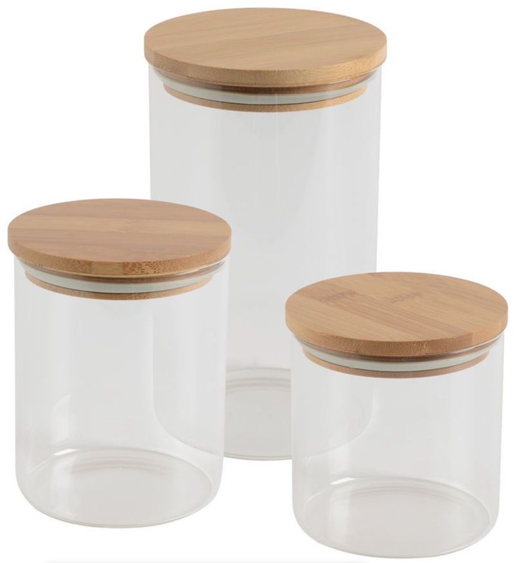 Borosilicate Glass Storage Jar With Bamboo Lids - Round - Set of 3 ...