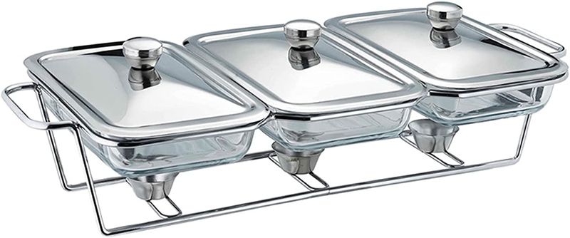 Triplet Chafing Dish 3 X1.5l Dishes With Warmer Silver - Crockery Centre