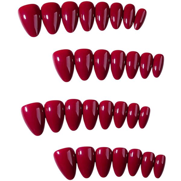 30 Piece Glossy Red Almond Shape Fake Nail Set