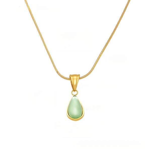 French Teardrop Pendant Necklace - Faceted Sea Glass &amp; Titanium Steel