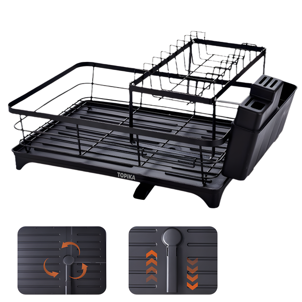 Topika - 1/2-Tier Dish Drying Rack, Drainboard &amp; Drain Pipe, Utensil Holder