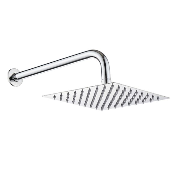 Square Rain Shower Head with Arm Set Stainless Steel Silicone Jets 20cm