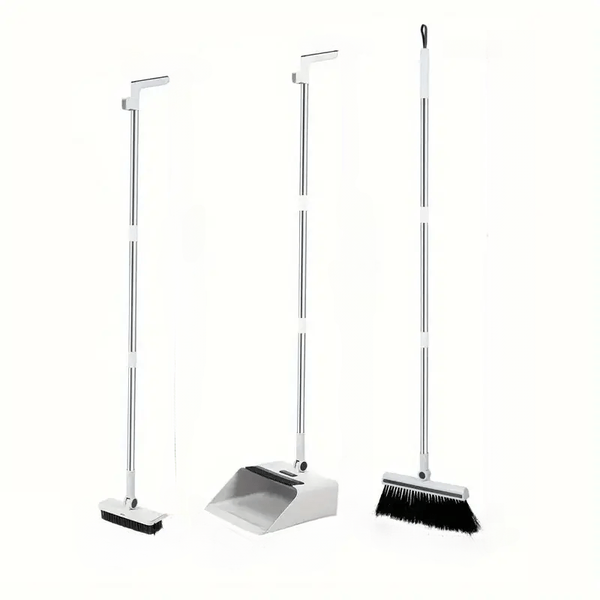 3-in-1 Home Cleaning Kit: Soft Bristle Broom, Dustpan &amp; Brush Combo