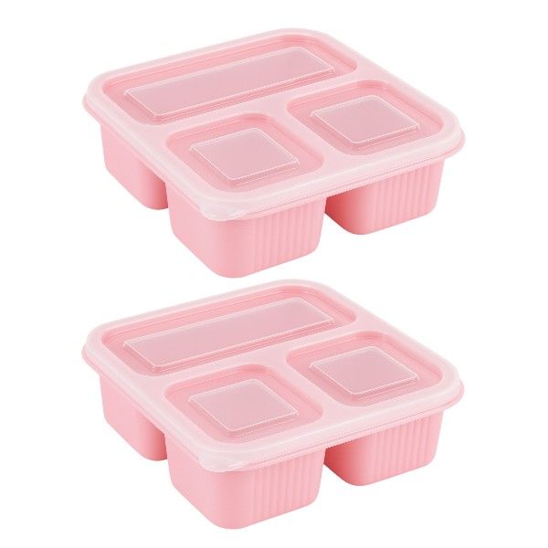 Multi-Compartment Snack Lunch Box - Pink - 2 Pack