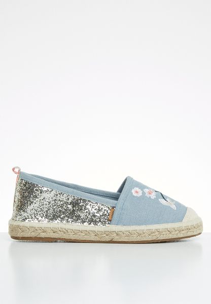 Women's ONLY Eva embroidery glitter espadrilles - blue denim