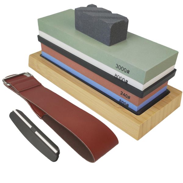 2-Sided Whetstone 240/800 &amp; 3000/8000, Knife Sharpener, Base &amp; Guide