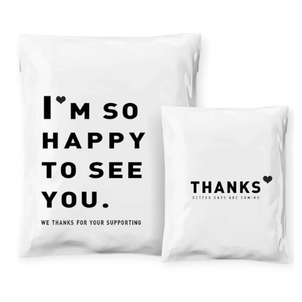 100 Express Polymailers Packaging 25x35cm Self-Adhesive White &amp; Black Print