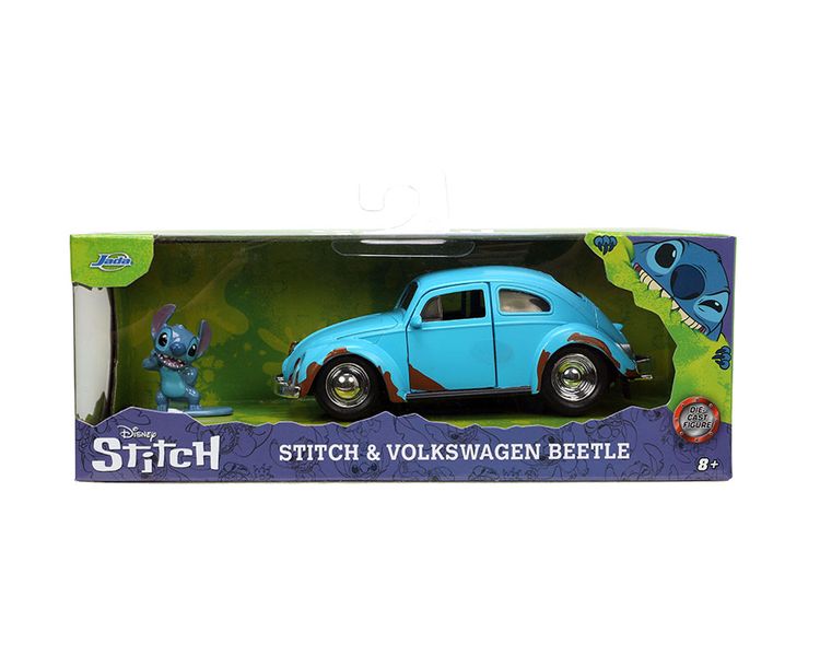 Jada-1:32 Volkswagen Beetle - Blue with Dirt and Stitch Figure