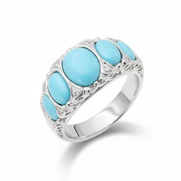 Morrisons Elizabeth 925 Sterling Silver Natural Turquoise Diamond Ring