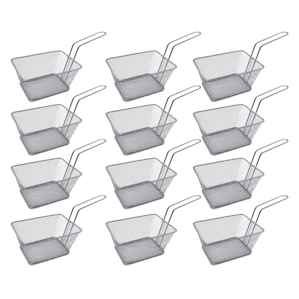 Elegant and Handy Rectangular Steel Frying - Chip Basket - 14 x 11 x 7cm - 12-Pack