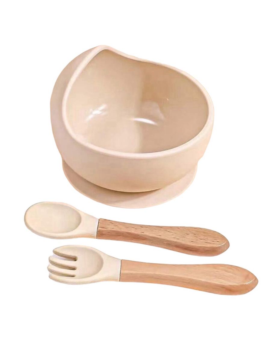 Baby Silicone Suction Plate Bowl Set with Wooden Utensils Shop Today