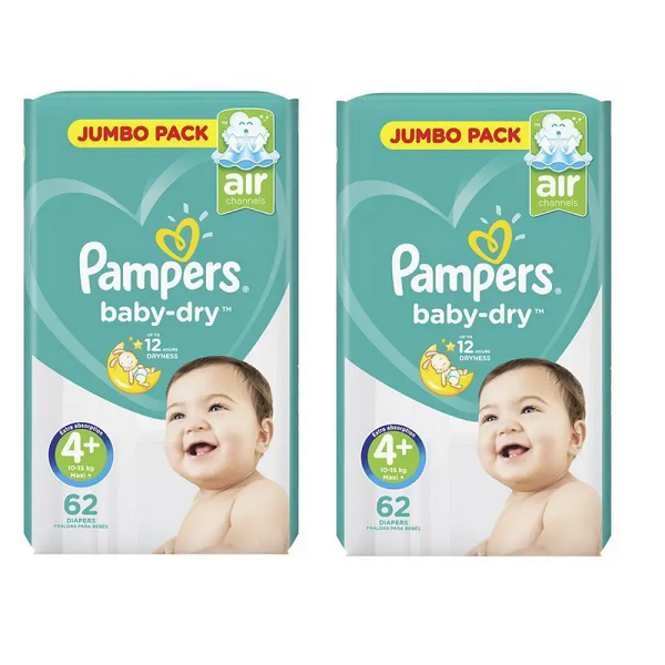 Pampers Baby-Dry Diapers Size 4+ Maxi+ (2 packs x 62 diapers) | Shop ...