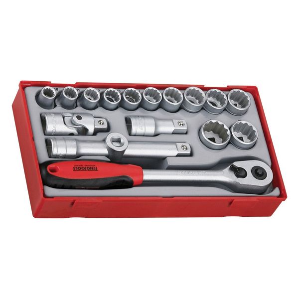 TengTools - 1/2inch Drive Socket Set With Accessories, 17 Pieces