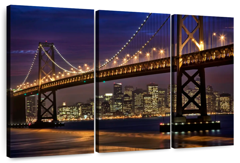 Canvas Art - Bay Bridge 3 Piece Canvas Wall Art Living Bedroom Decor