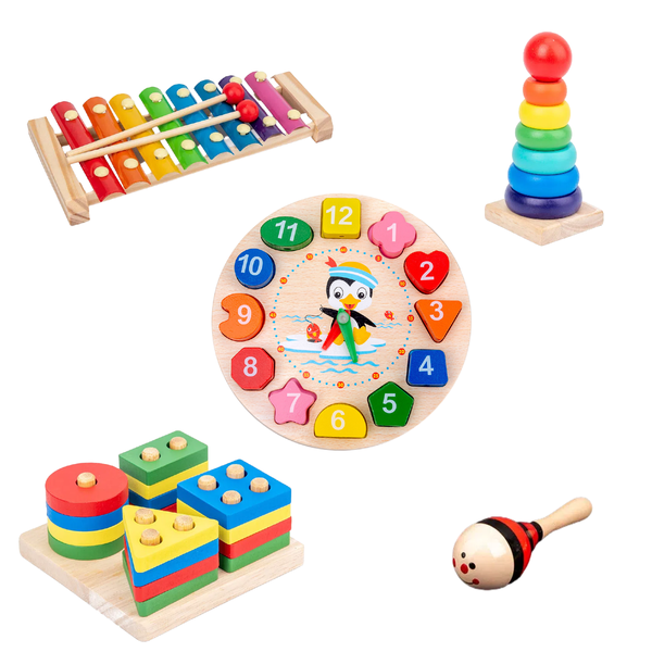 5-in-1 Wooden Educational Toy Set Music Toy Shape Stacking&amp;Sorting Set
