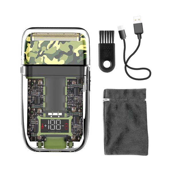 KM-TX7 Camouflage Waterproof Shaver, Transparent LED Display Razor