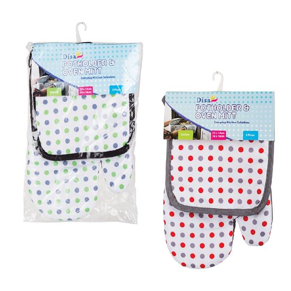 Oven Glove &amp; Pot Holder Set - 2 Piece Assorted Designs (6 Pack)