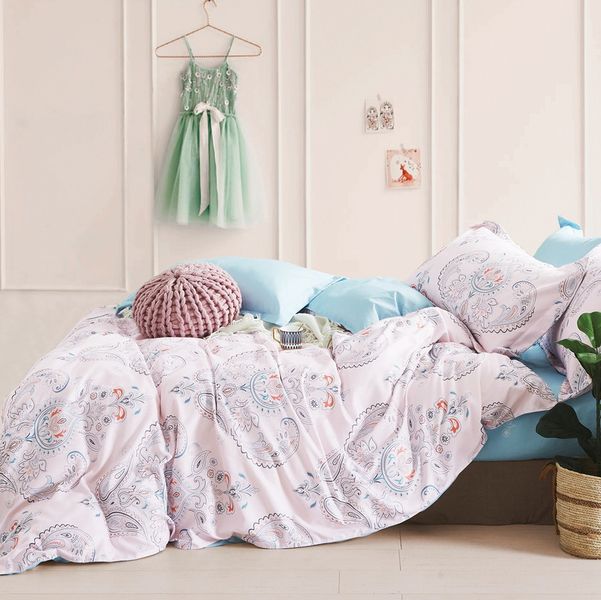 Linen Boutique - Duvet Cover Set Reversible Corak White Light Blue
