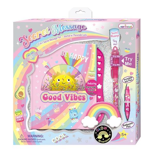 Hot Focus Rainbow Secret Journal - Diary w Passcode Lock, Invisible Ink Pen