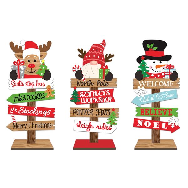 3PCS Desktop Christmas Tree Santa Claus DIY Decoration Wooden Christmas Sig