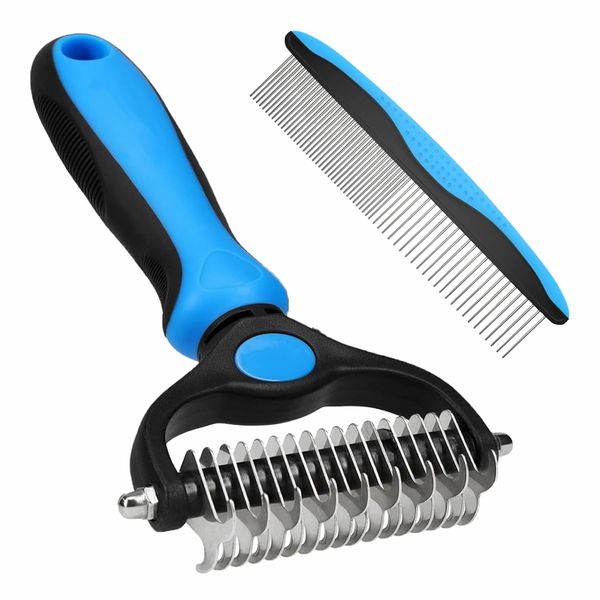 Pet Grooming Combo,Deshedding Brush with Metal Comb for Detangling