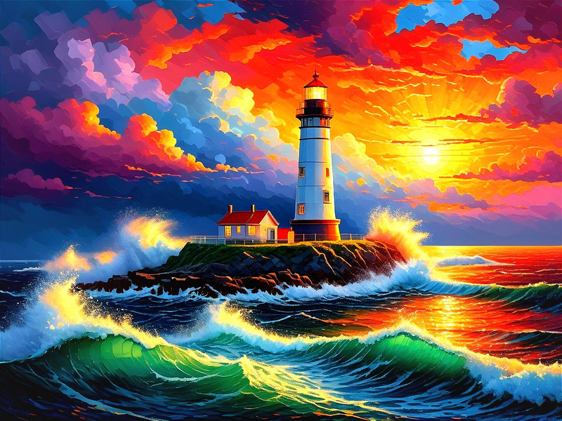 Modern Canvas Wall Art Home Decor - Colorful Lighthouse