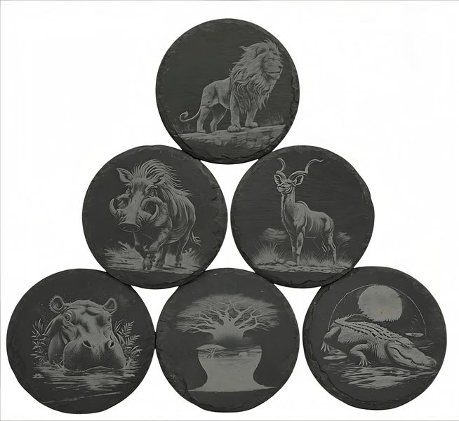 Wilderness Slate Coaster Set - 6 Piece African Wildlife Gift Set