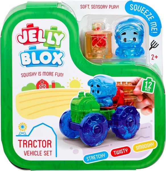 Jelly Blox Tractor Vehicle Set - 12-Piece Soft, Sensory Building Blocks