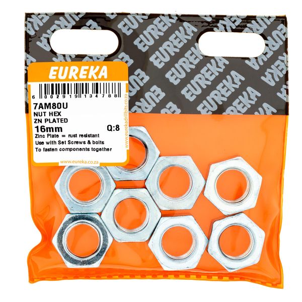 EUREKA Hex Nuts Zinc Plated 16mm Q:8 7AM80U