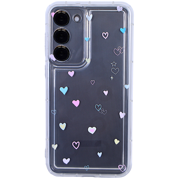 Clear Phone Case with Pretty Colour Hearts compatible with Samsung S23+