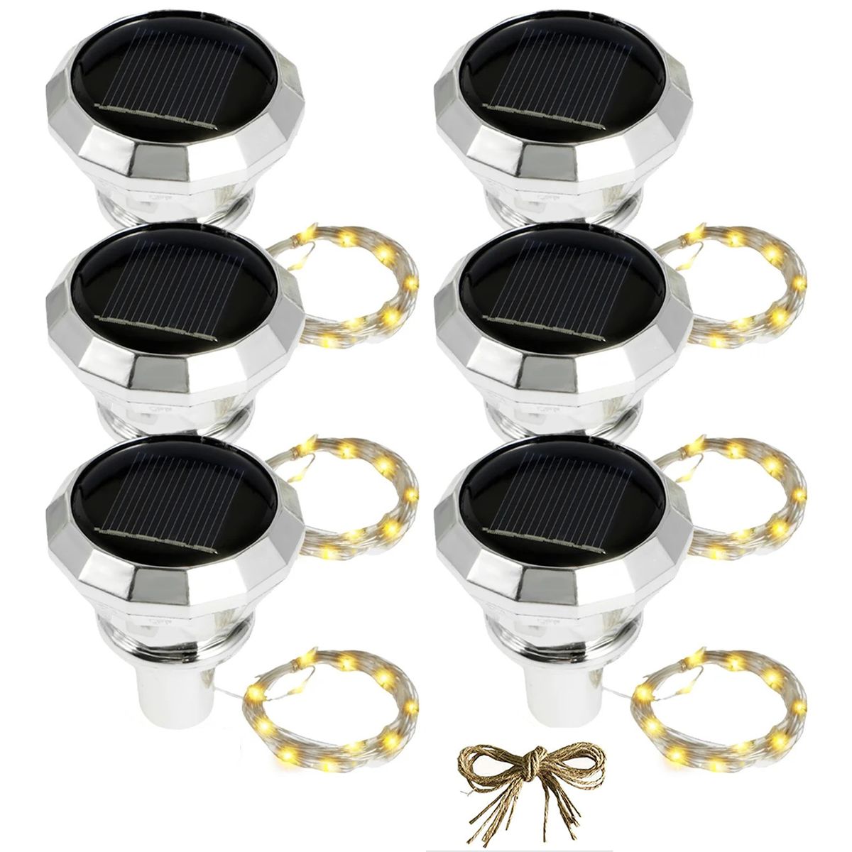 6 Pieces 2m 20 LED Solar Waterproof Diamond Shaped Wine Bottle Lights
