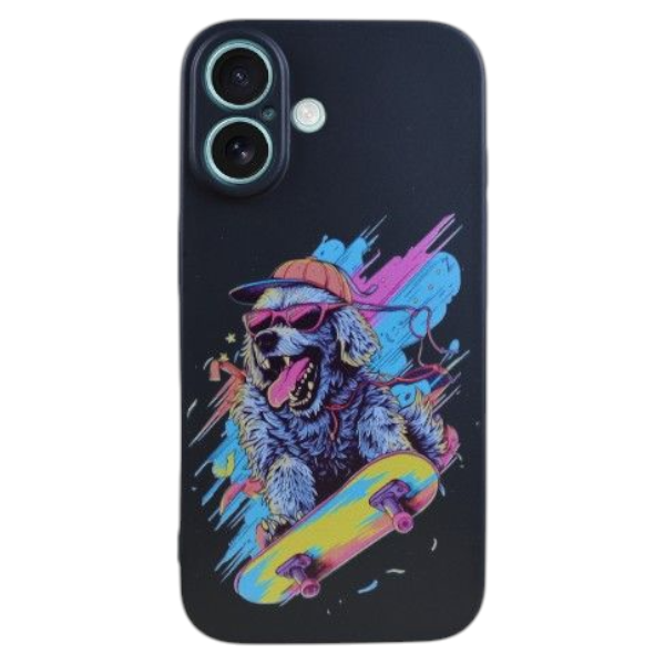 Skateboard Pup Matte Black Protective Phone Case Compatible with IPhone 16