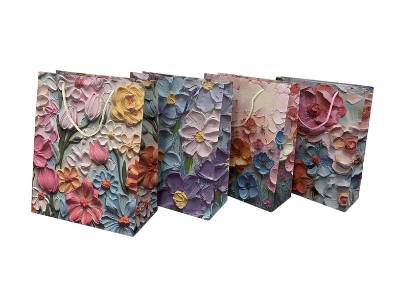 Elegant Gift Bags with 3D visual effect Oil Painting Design, 4 Patterns